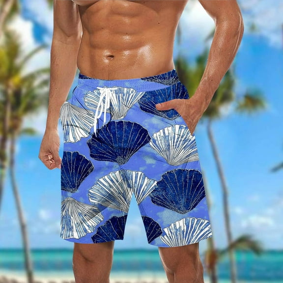 ZRGHAOYLQ Hawaiian Print Shorts for Men Quickly Dry Elastic Waist Summer Beach Shorts Fashionable Drawstring Board Shorts Plus Size Swim Trunks Swimwear
