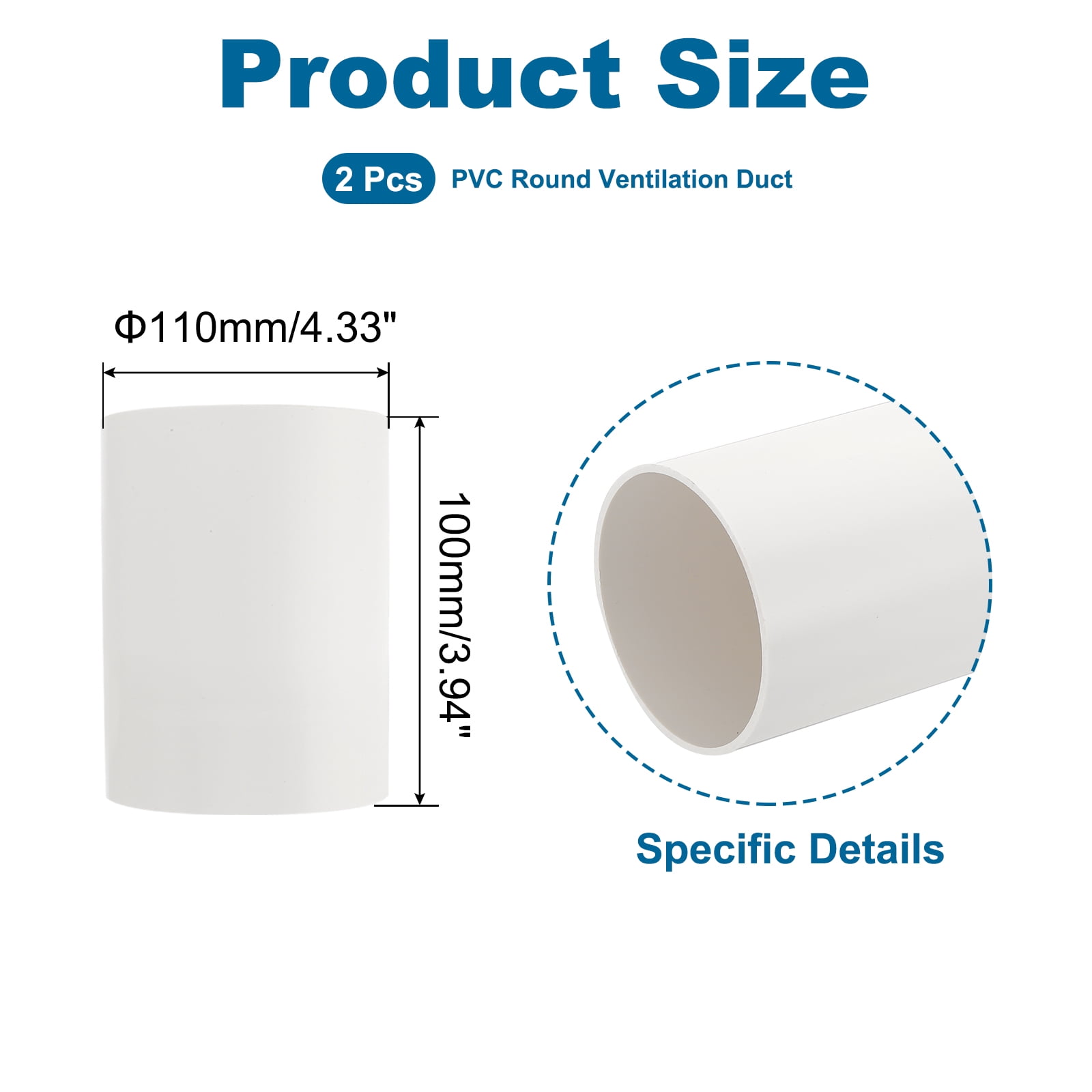 Uxcell 4.4" Inch Round Ventilation Duct, 4" Inch Long Plastic Pipe Replacement Supply Heating Cooling Ventilation AC System, 2 Pcs