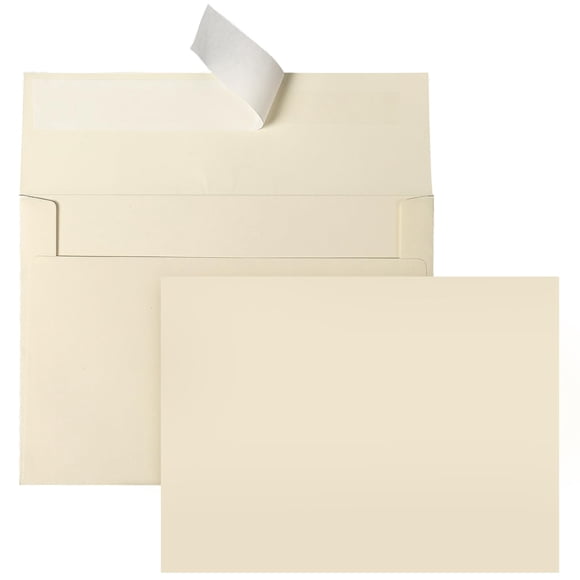Goefun Cartes de Note Plates Vierges Crème et Enveloppes (Non Pliées), Carton Plat Crème 5x7 et Enveloppes A7 Auto-Scellantes, Lot de 100 pour Mariage, Invitations,