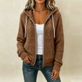 thumbnail image 5 of FENGYOU Womens Zip Up Hooded Cardigan Cable Knit Jacket Loose Casual Long Sleeve Outerwear with Pockets Drawstring Hood Brown L, 5 of 6