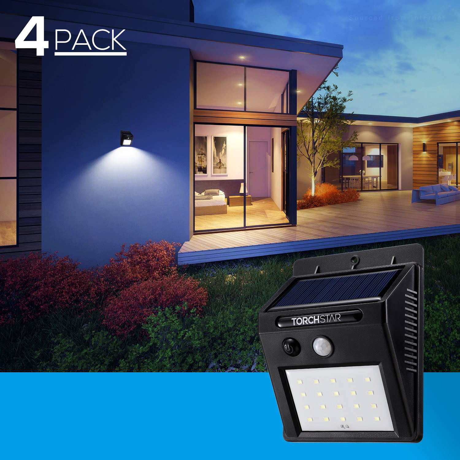 TORCHSTAR LED Solar Security Wall Lights, Motion Sensor Deck Light, for
