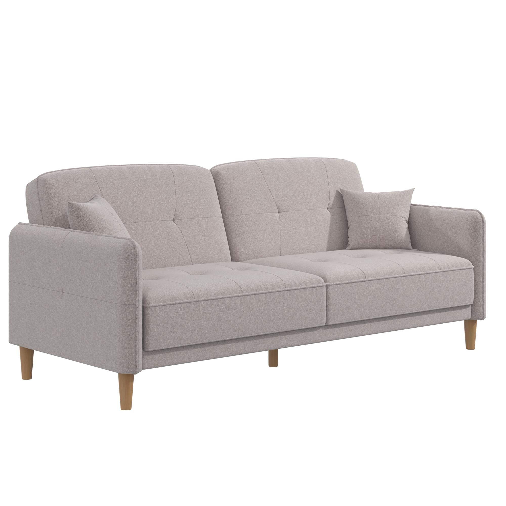 Mainstays Claremonte 78" Tufted 3 Seater Sofa Couch with Throw Cushions, Light Gray Linen