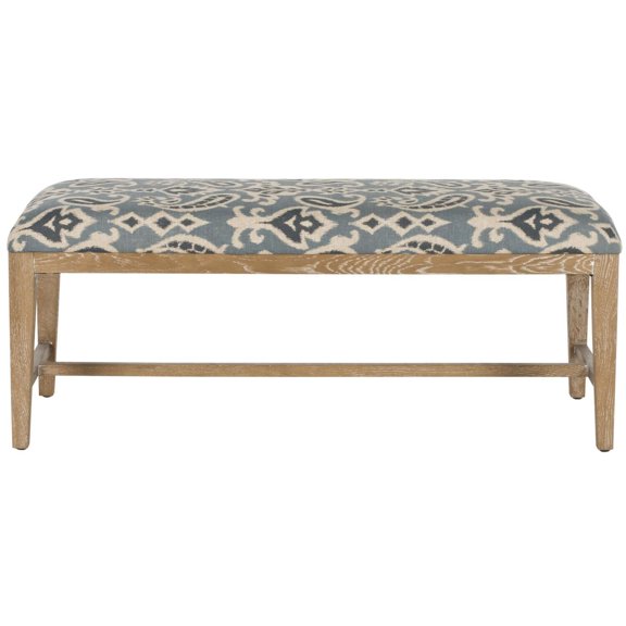 Zambia Bench-Color:Blue Pattern,Finish:White Washed