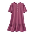 thumbnail image 4 of Lenpel Dresses for Women Trendy Button Crew Neck Short Sleeve Knee Length Midi Dresses Casual Loose Ruffle Hem T Shirt Dresses, 4 of 6