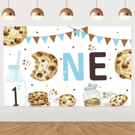 Image of Cookie Themed 1st Birthday Party Decorations for Boys Girls Milk and Cookie First Birthday Backdrop for Kids One Year Old Birthday Party Supplies Photography Background