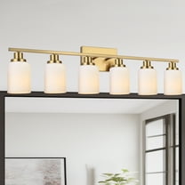 Melucee Modern Bathroom Light Fixtures, 6 Light Vanity Lights, Brass Wall Lamp with White Glass for Bathroom