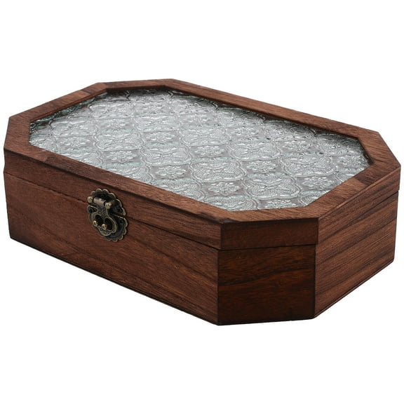 Hemoton Wooden Storage Box With Lid Makeup Jewelry Organizer Desk And Vanity Storage Decorative Wooden Box For Home Dining Room Small Keepsake Box
