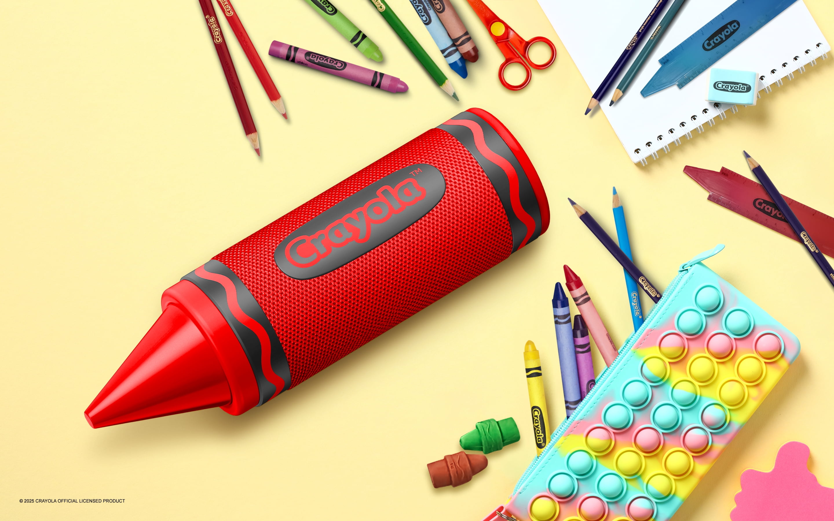 Crayola Kids Crayon Bluetooth Wireless Portable Speaker 20W PEAK Power HD Sound; Long Lasting Battery;1500mAh Battery All Day Playtime, TWS Pairing, BT 5.3, FM Radio Home/Party/Outdoor/Travel/Camping