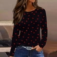 thumbnail image 3 of yuCgh Women's Slit Hem Round Neck Long Sleeve Top, Heart Print Casual T-Shirt, Loose Comfort Fit, Valentine's Day Theme, Fashion Blouse for Women,Black L, 3 of 7