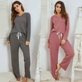 thumbnail image 5 of Maynos Women's V-neck Solid Color Sleepwear Long Sleeves Top with Pants Pajama Set, S-2XL Gray, 5 of 7