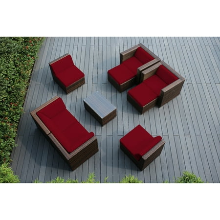 Ohana 9 Piece Outdoor Wicker Patio Furniture Sectional Conversation Set - Mixed Brown Wicker
