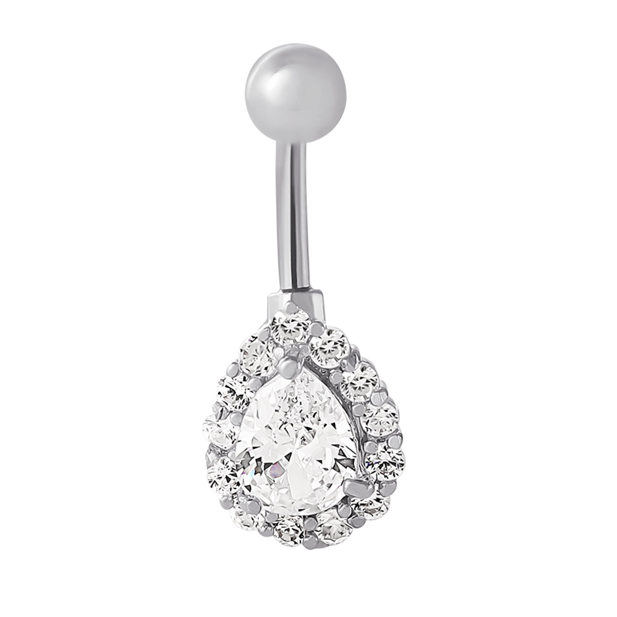 Pear Shape Cubic Zirconia Belly Button Ring, 14 Gram