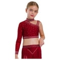 thumbnail image 3 of Lejafay Kids Girls Modern Lyrical Dance Dress Sparkly Rhinestone Crop Top with High Low Sheer Mesh Skirt Burgundy 12, 3 of 7