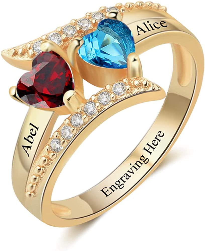 LORA Jewelry Personalized Promise Rings with 2 Birthstones for Women