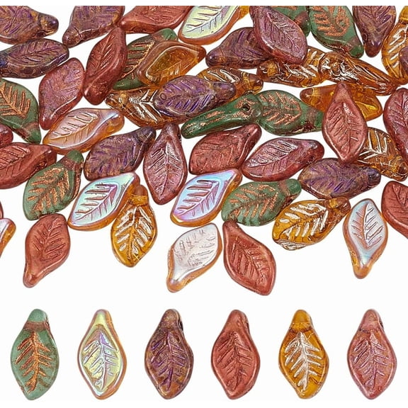60pcs 6 Colors Glass Leaf Beads Leaf Shape Spacer Crystal Beads Colorful Electroplate Leaves Loose Beads Glass Beads Craft Beads for Jewelry Making DIY Crafts Necklace Key Chains 6x12mm