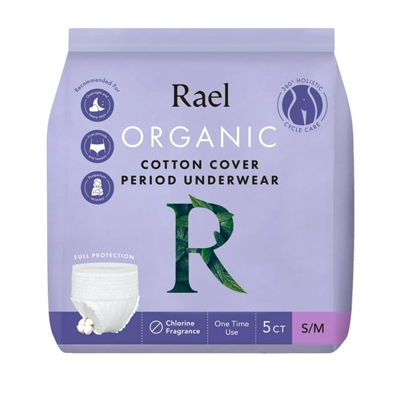 Rael Certified Organic Cotton Disposable Period Underwear, for Heavy Flows, Size S/m, 5 Count