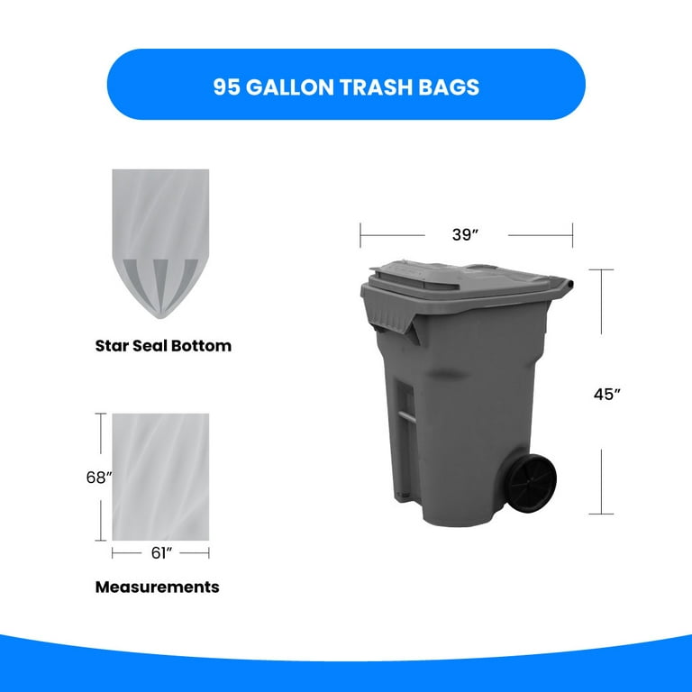 95 Gallon Trash Bags Clear (Huge 25 Count w/Ties) 96-100 Gallon Extra Large  Trash Bags, Clear Recycling Trash Bags, 90 Gallon