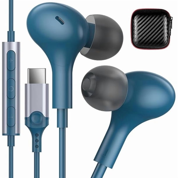 wonima11 USB C Earbuds Wired Headphones for Apple iPhone 17 Air 16 Plus 15 Pro Max 16e, Small Ear Bud Corded Type C Earphones for Samsung Galaxy S25 Note 20 Ultra Pixel 10 Cord Wire Headset Lake Blue