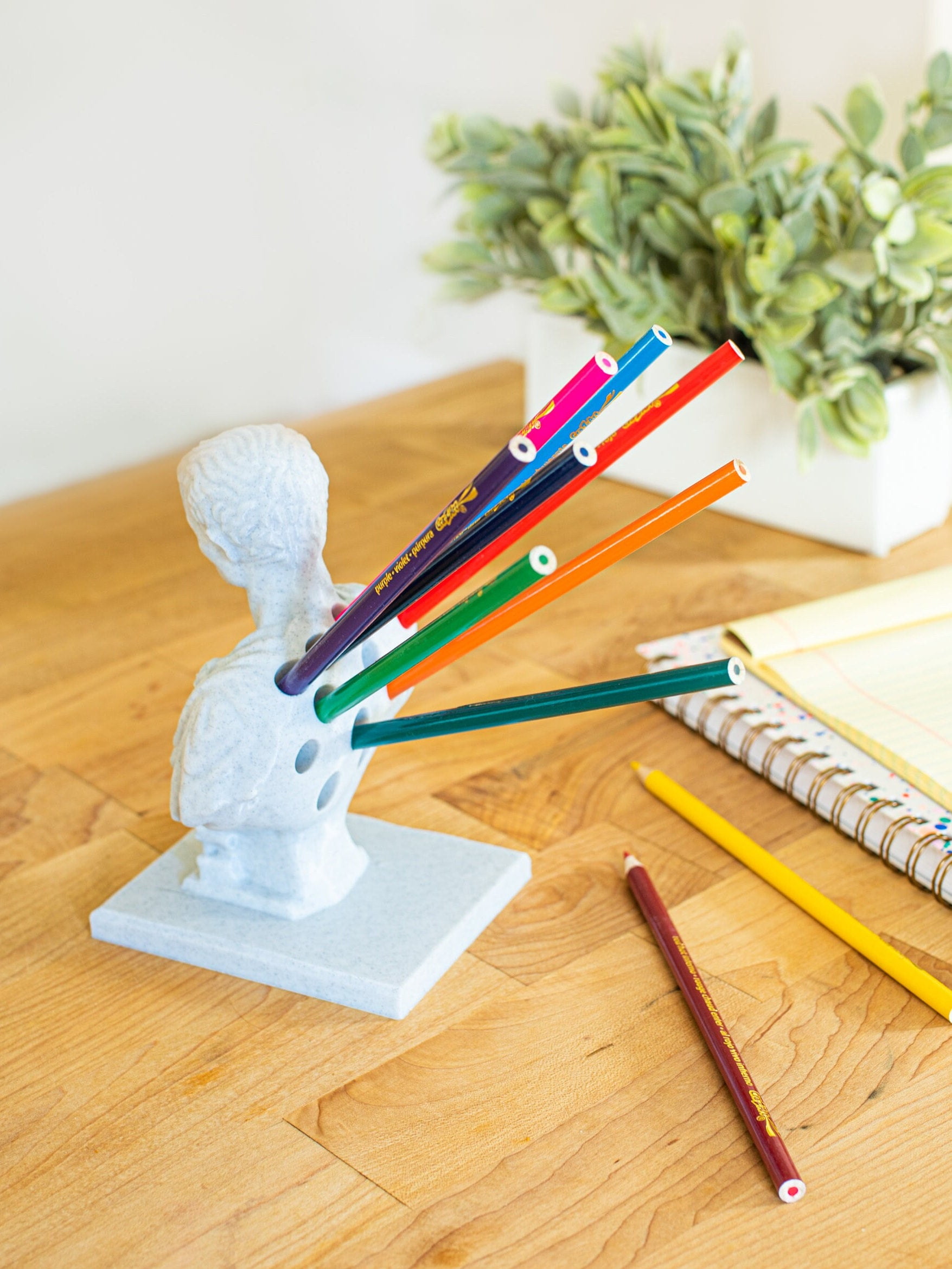 Clever Contraption Julius Caesar Pen Holder – PLA Bust Statue Desk Organizer, Multi-Compartment