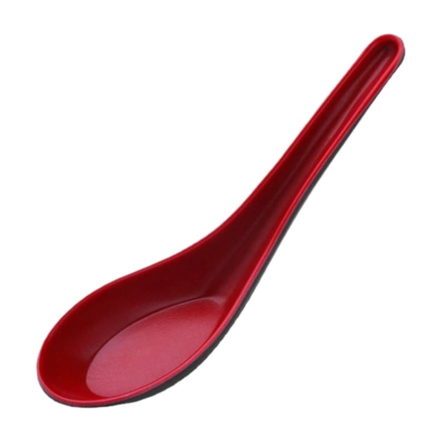 Hydrating Red And Double Color Handle Soup Spoon,Made Of a Type Of Plastic Material Ceramic Like Imitation Porcelain Tableware Spoon.