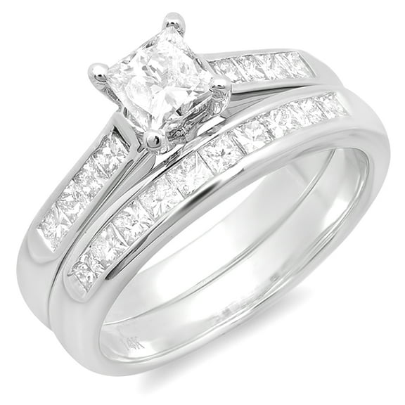 Dazzlingrock Collection 1.30 Carat (ctw) 14k Princess Diamond Ladies Bridal Engagement Ring Set, White Gold, Size 9