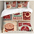 thumbnail image 1 of Retro Duvet Cover Set Queen Size, Nostalgic Tin Signs and Mexican Food Prints Aged Advertising Logo Style Artistic Design, Decorative 3 Piece Bedding Set with 2 Pillow Shams, Multi, by Ambesonne, 1 of 3