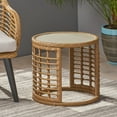 thumbnail image 3 of GDF Studio Achill Outdoor Modern Boho Wicker Side Table with Glass Top, Light Brown, 3 of 9