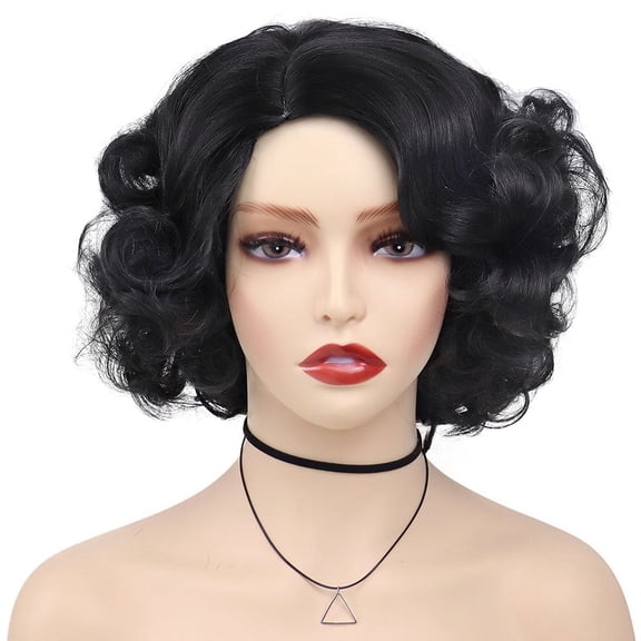 Short Black Curly Wigs for Women Flapper Wig Bouffant 1920s Vintage Hairstyle Wigs 1950s