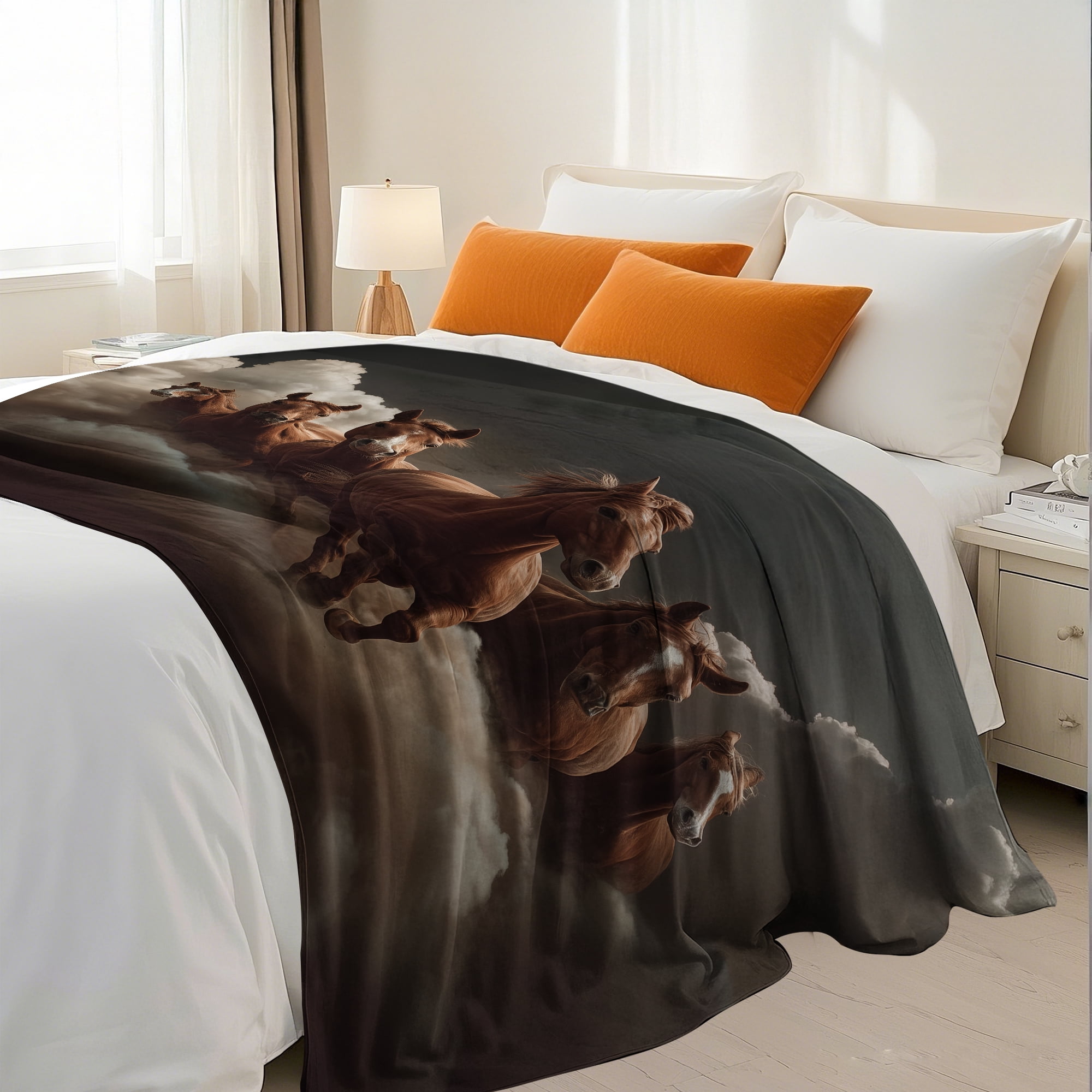 Flannel Fleece Throw Blanket, Soft Large Throw Blanket, Lightweight Cozy Plush Throw Blanket Fit Sofa Bed, 40"x50", Horses