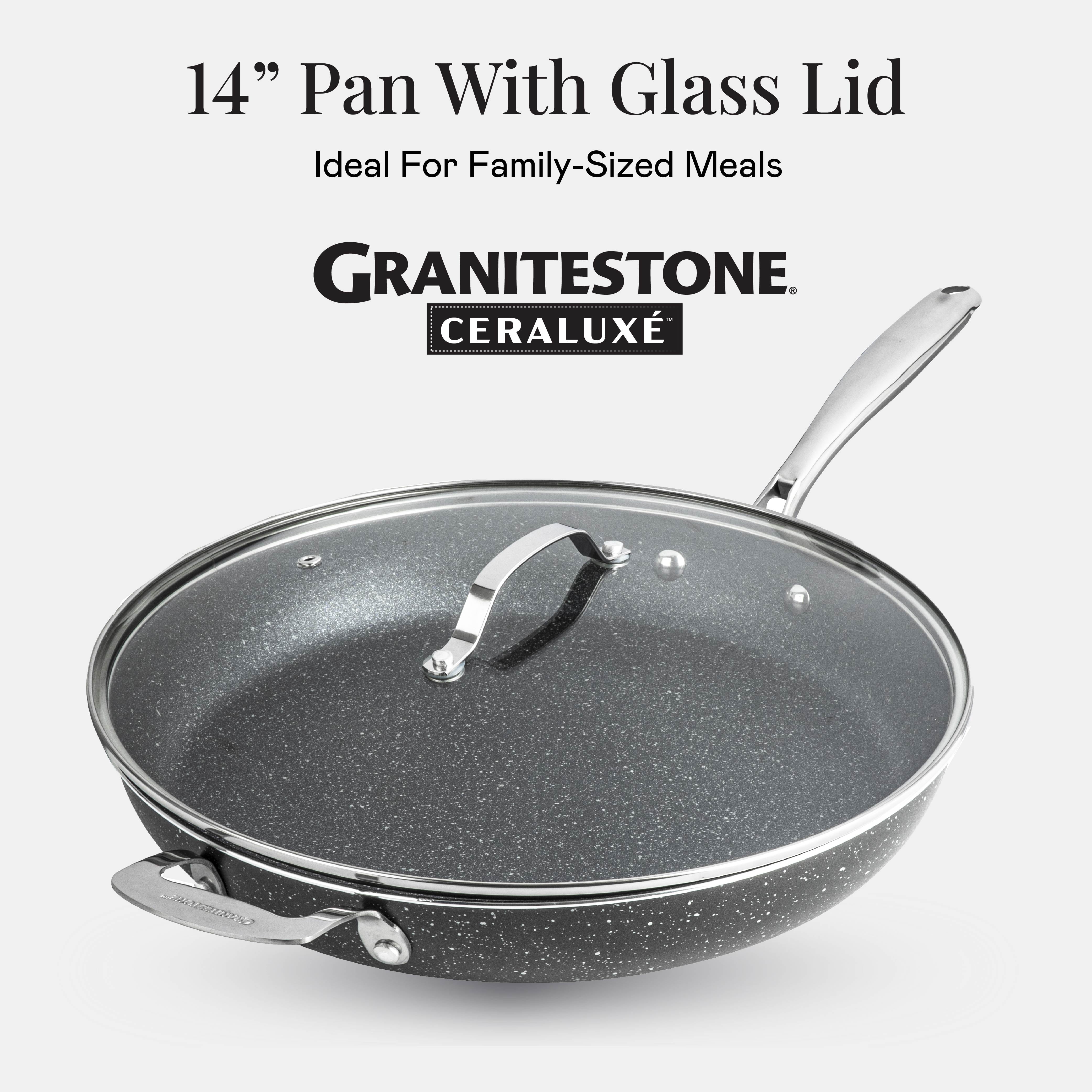 Granitestone 14 Inch Large Frying Pan with Lid, Ceramic Non Stick Frying Pans Skillet, Non Toxic Frying Pans Nonstick for Sauté & Cooking, Oven & Dishwasher Safe