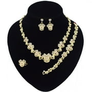 S&M JEWELRY Kids Girl's Hugs & Kisses XOXO 4 Pieces Necklace Set - Includes Necklace Ring Bracelet & Earrings Set 18k Layered Real Gold Plated