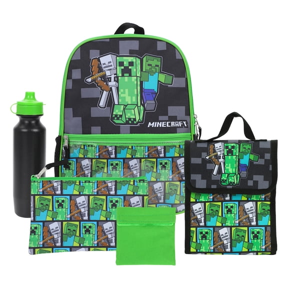 Minecraft Backpack Set with Lunch Box for Boys & Girls 16 inch 5 Piece Value Set
