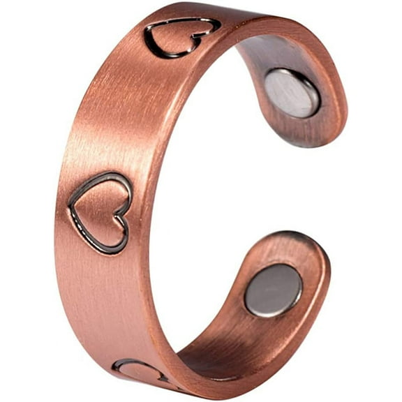 Heart Shape Pure Copper Rings for Women, 2.3'', Squeeze to Adjust , Copper Magnetic Ring, Health Jewelry Gift(Length:2.3in)