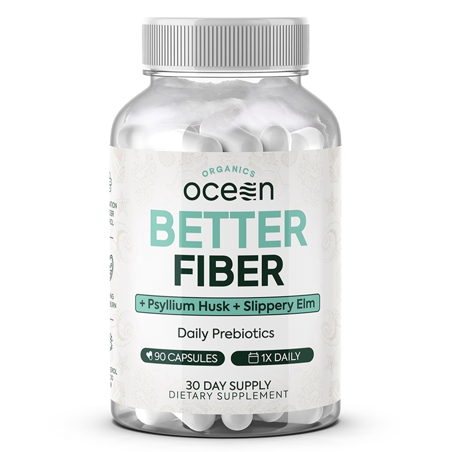 Organics Ocean Better Fiber Supplement with Psyllium Husk & Slippery Elm – 90 Capsules – Gut & Digestive Support