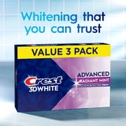 Crest 3DWhite Advanced Whitening Toothpaste, Radiant Mint, 3.3 oz, 3 Pack