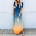 thumbnail image 2 of cfhntfmh Casual Dresses for Women Crewneck Short Sleeve Long T-Shirt Dress Gradient Print Baggy Beach Maxi Dress with Pockets, 2 of 5