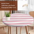 thumbnail image 5 of Pink and Round Fitted Table Cover White Stripes Waterproof Table Cloth with Elastic Edge Wipeable Tablecloth for Picnic Camping Party Fits 36"-44" Diameter, 5 of 8