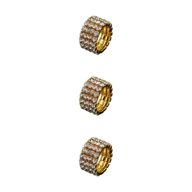 Guardoinrt Exquisite Inlaid Ring Durable Alloy With Shimmering Diamonds For Luxurious Feel golden 4 rows 3Set