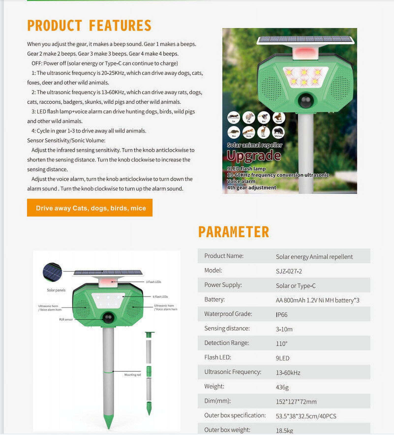 Jinyi Ultrasonic Cat Repellent - Protect Your Yard, House from Deer, Rats & Dogs
