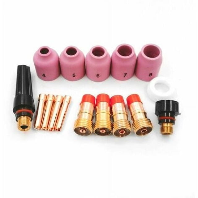 16 Uds soplete de soldadura TIG anillos de boquilla cubierta soplete de soldadura TIG Kit de lentes de Gas rechoncho adecuado para WP17/18/26