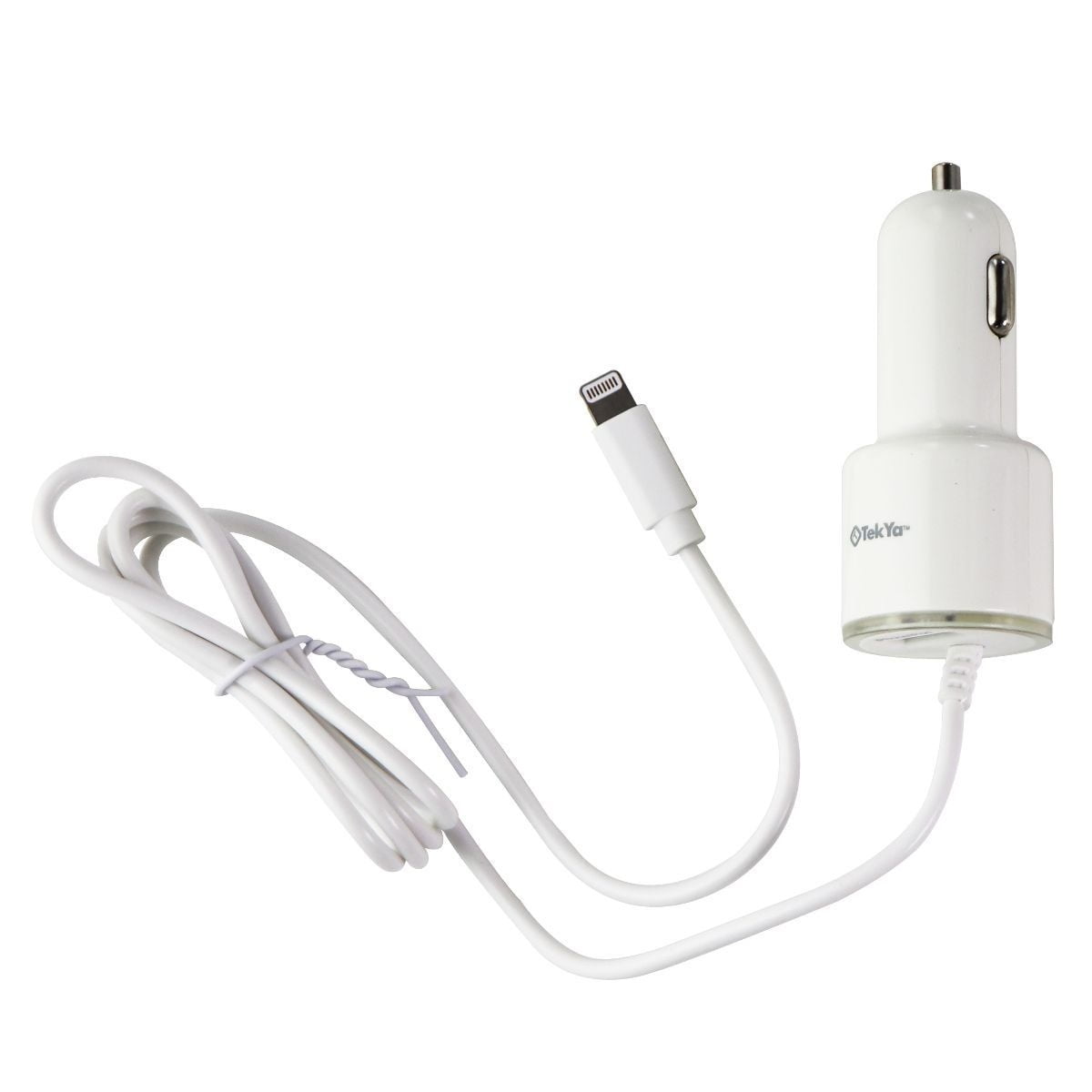 TekYa (3.4A) 1m Car Charger for Apple Devices + Extra USB Port - White