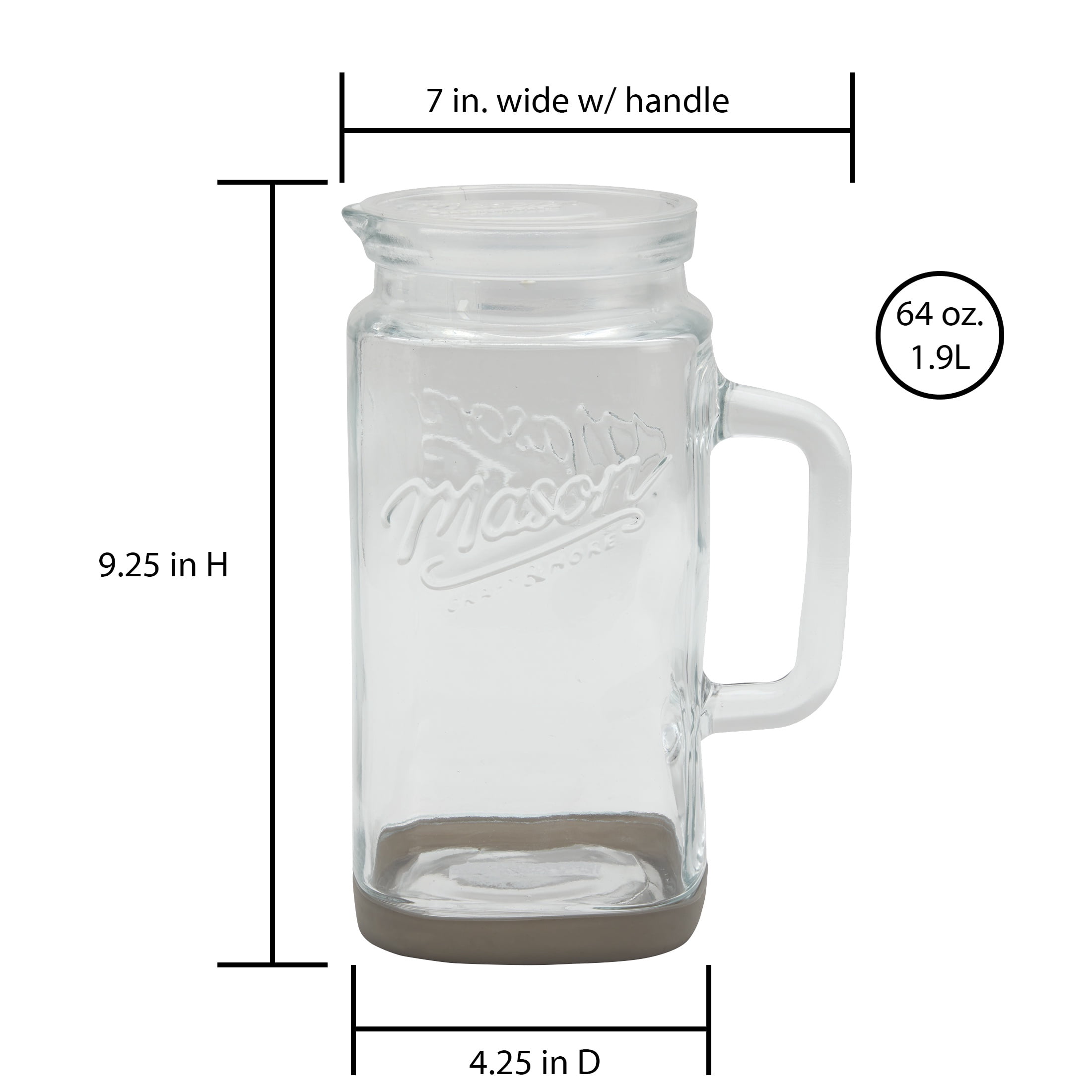 (6 pack) Mason Craft & More Glass 0.5 Gallon Pitcher with Removable Plastic Lid and Silicone Base, Gray, Well Suited to Cold Drink Preparation