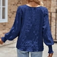 thumbnail image 4 of Women's Long Sleeve Round Neck Tunic Shirts Lantern Sleeve Casual Solid Ruffled Blouses Dark Blue,M, 4 of 6