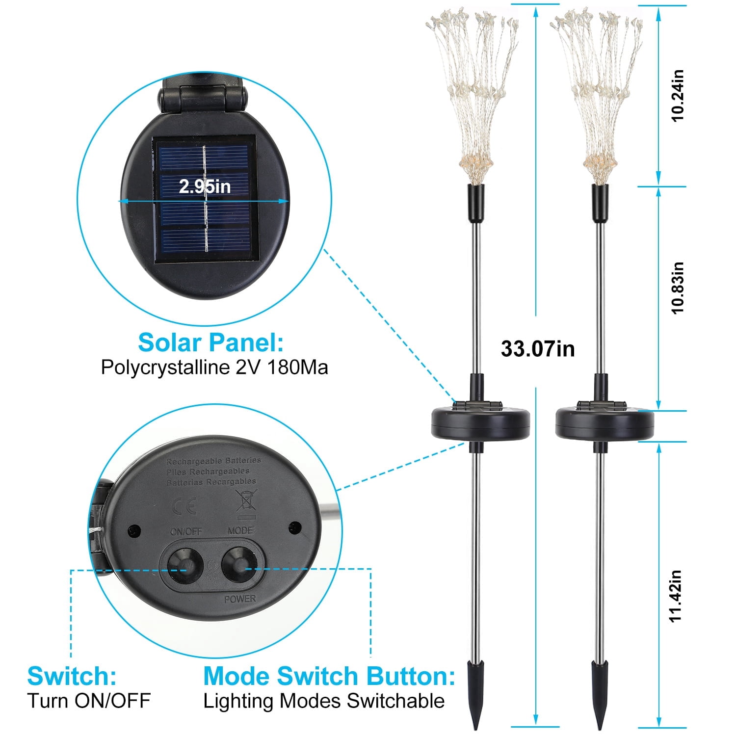 Solar Powered Starburst Stake Fairy Lights,  240 LED Solar Powered Firework Lamp for Lawn Garden Outdoor Wedding Decor, 2/4pack