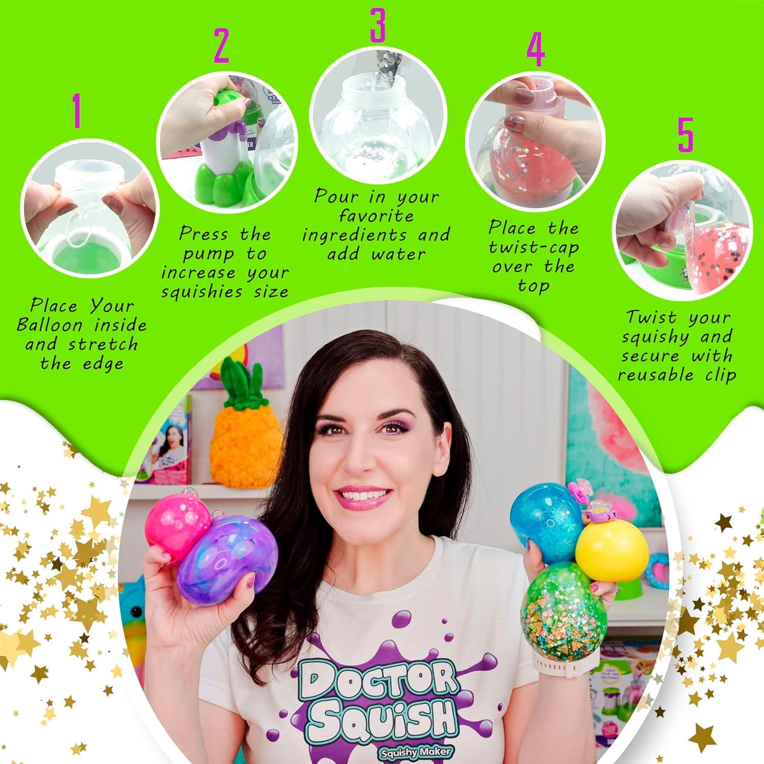 Doctor Squish Glow in The Dark Squishy Pack Refills - DIY Squishy Making Kit - Create Your Own Squishies with Neon Glow Effects