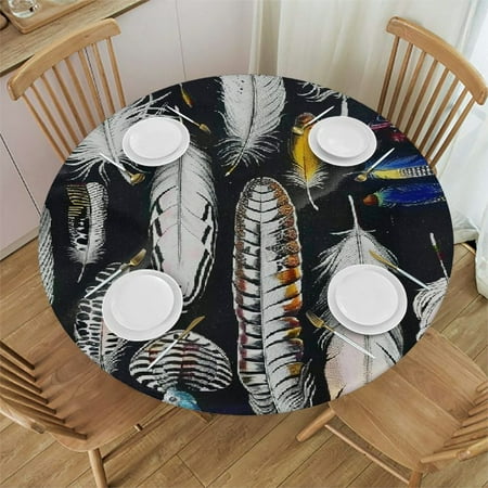 

Patifu Feathers Round Table Cover Stain Resistant and Washable Perfect for Indoor and Outdoor Use - 100% Polyester Full Width Single-Sided Printing for Picnic Dining Kitchen Farmhouse 42 -46