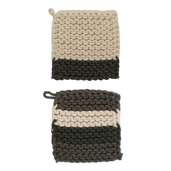 Creative Co-Op Cotton Crocheted Pot Holder, Set of 2 Styles, Multicolor
