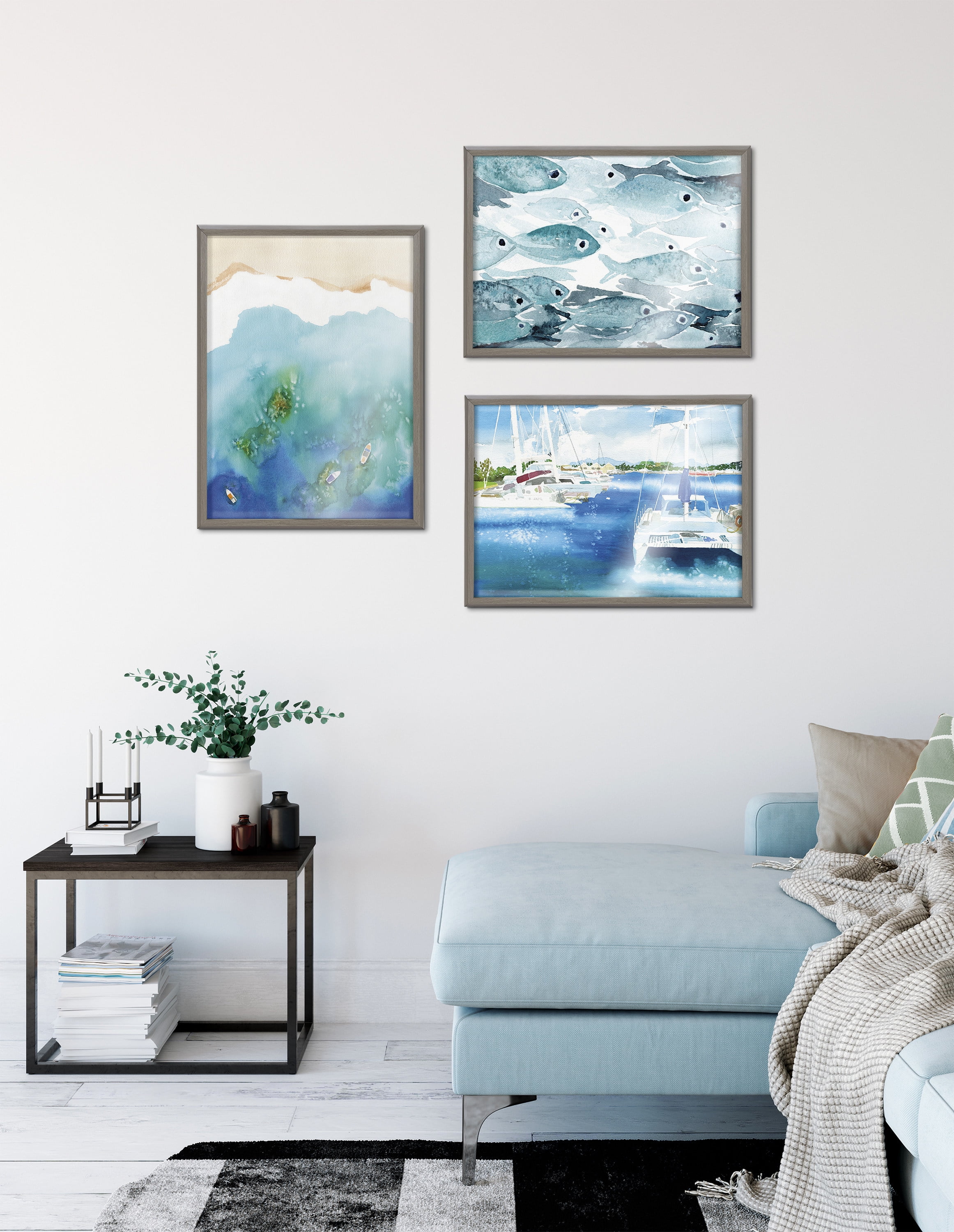 Kate and Laurel Blake Voyage Framed Printed Glass Wall Art by Janet Meinke-Lau, 18x24 Gray, Decorative Coastal Art for Wall