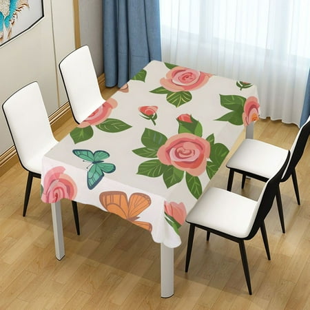 

ALAZA Butterfly Flying in Roses Flowers Rectangle Tablecloth Tablecover Dinning Table Cloth 54 x54