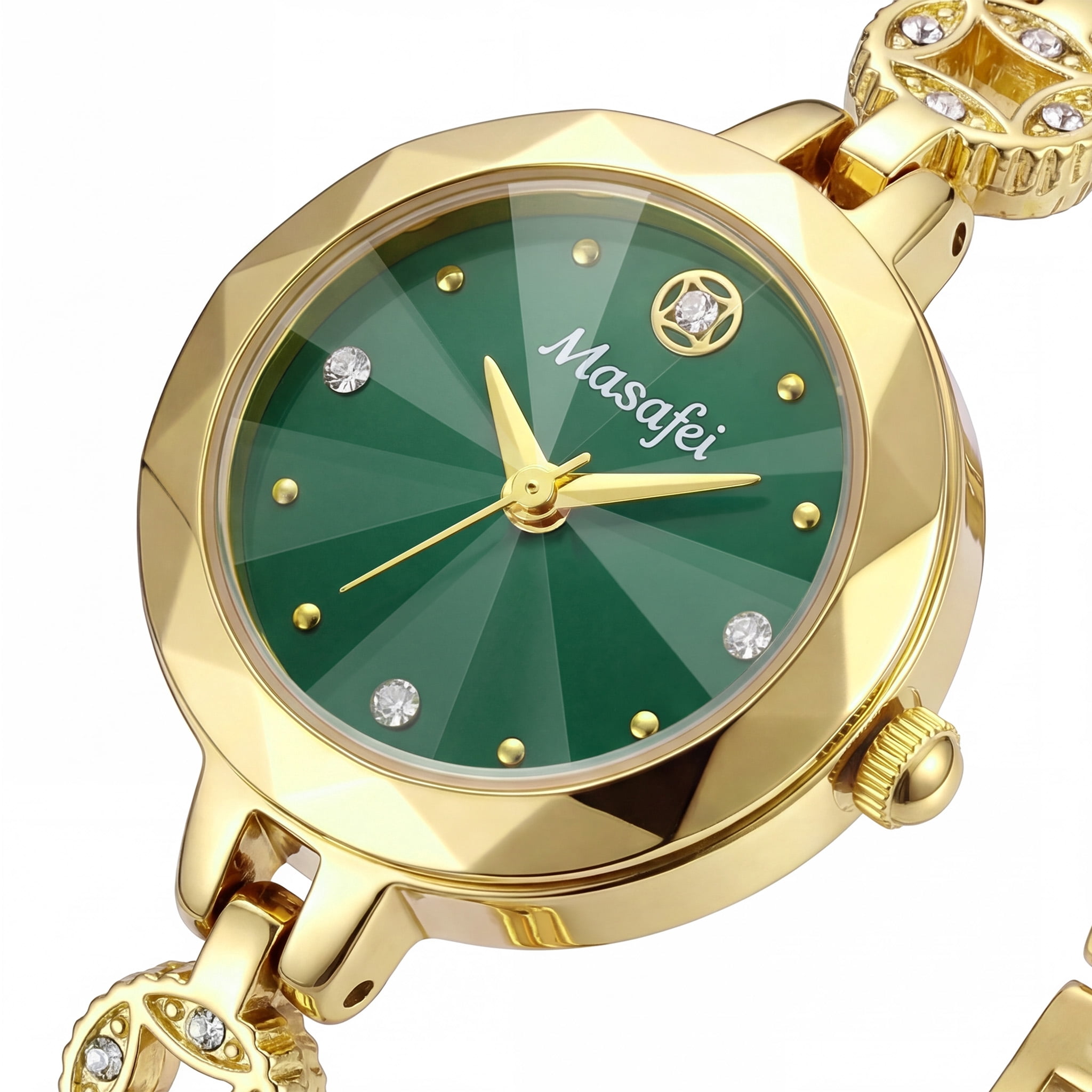 Watches for Women Dainty Green Chain Bracelet Rhinestone Dial Elegant Dress Classic Quartz Ladies Wristwatch Gift